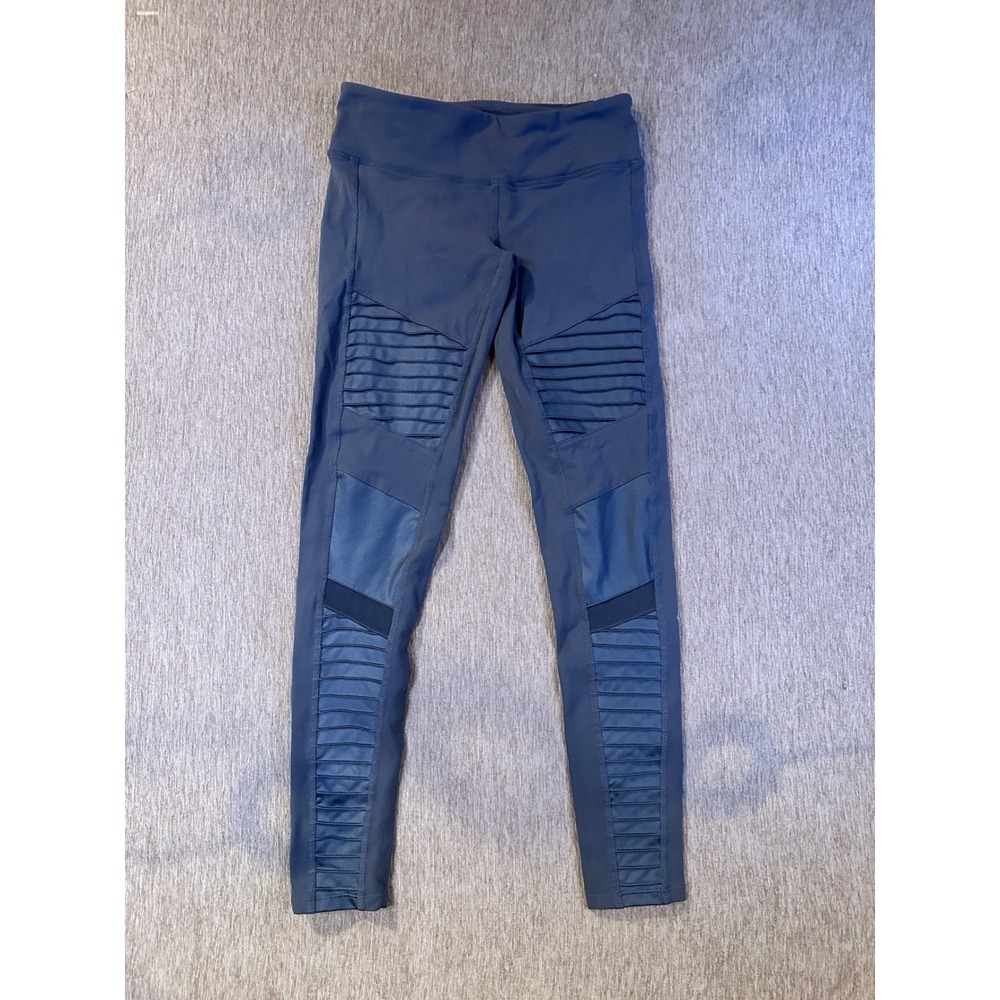 Alo Yoga Moto Leggings Dark Gray Anthracite Mesh Quilted Panel Yoga Pants Small